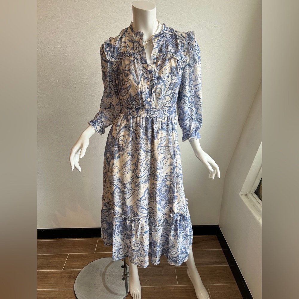 Pinch Blue and Cream Long Sleeve Dress